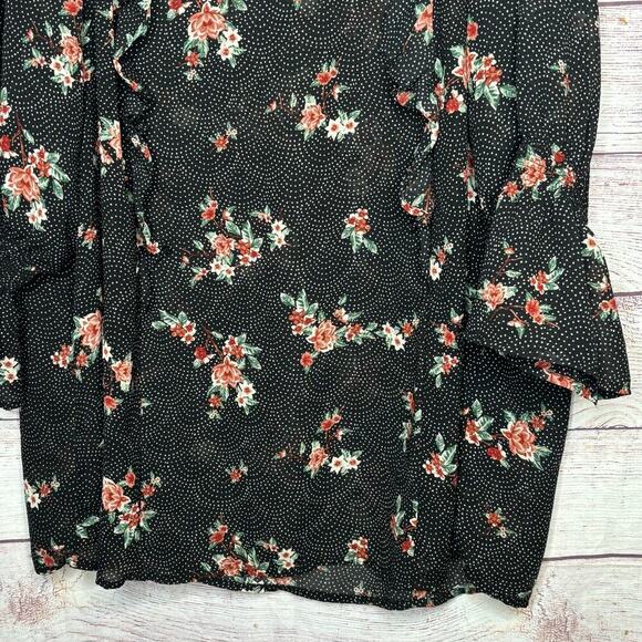 Torrid Black Polka Dot Floral Ruffle Semi Sheer Blouse Top Size 3 - Picture 7 of 9